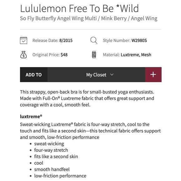 Lululemon Free To Be Wild Bra Size 4 So Fly Butterfly Angel Wing Multi - Picture 6 of 6
